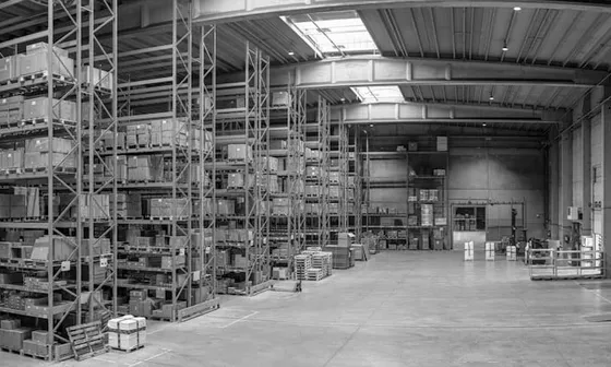 Steel racking running the length of a distribution centre