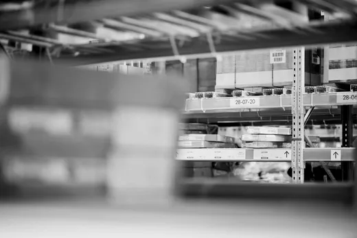 Close detail of a steel storage rack